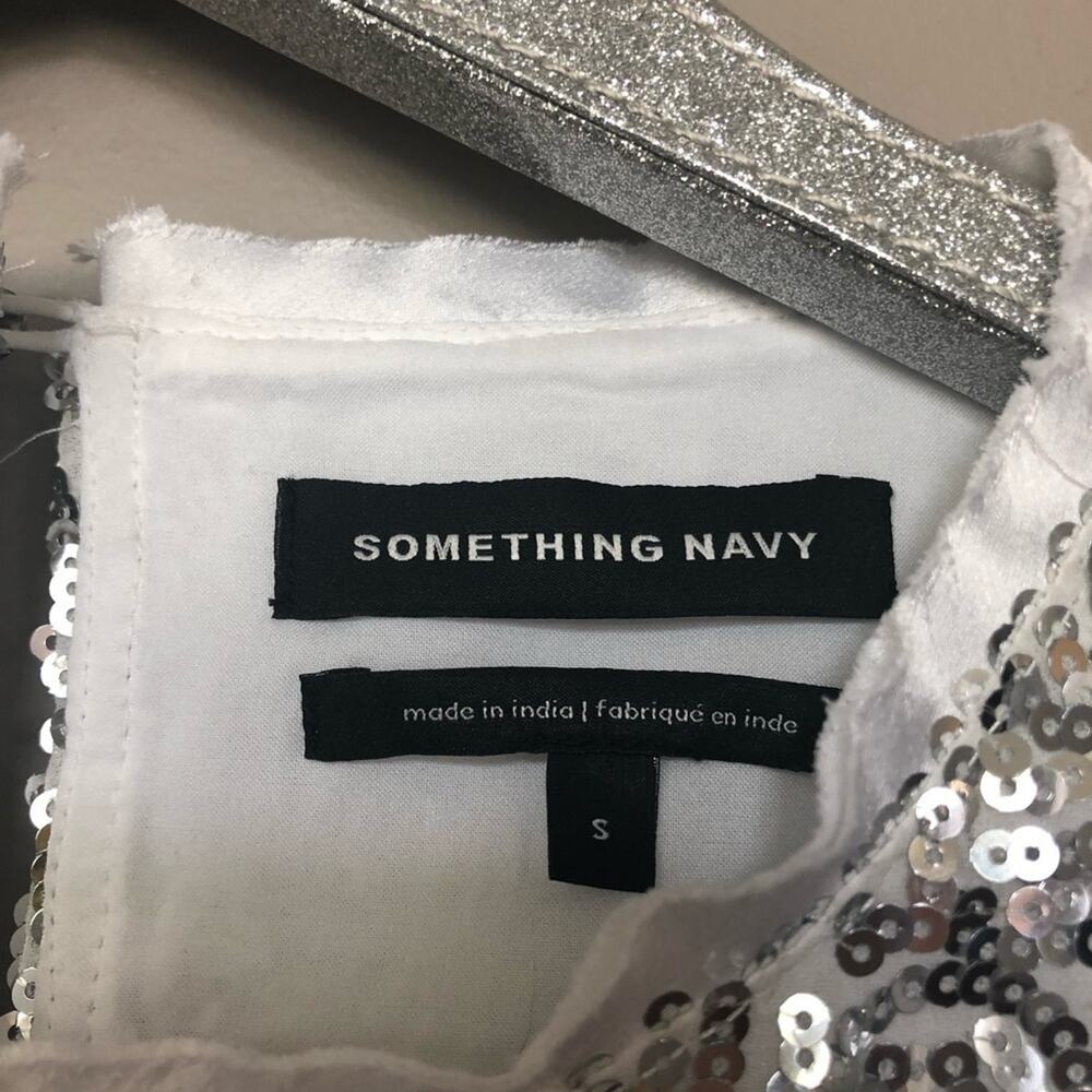 Something Navy All Over Silver Sequin Long Sleeve Blouse - Picture 3 of 7